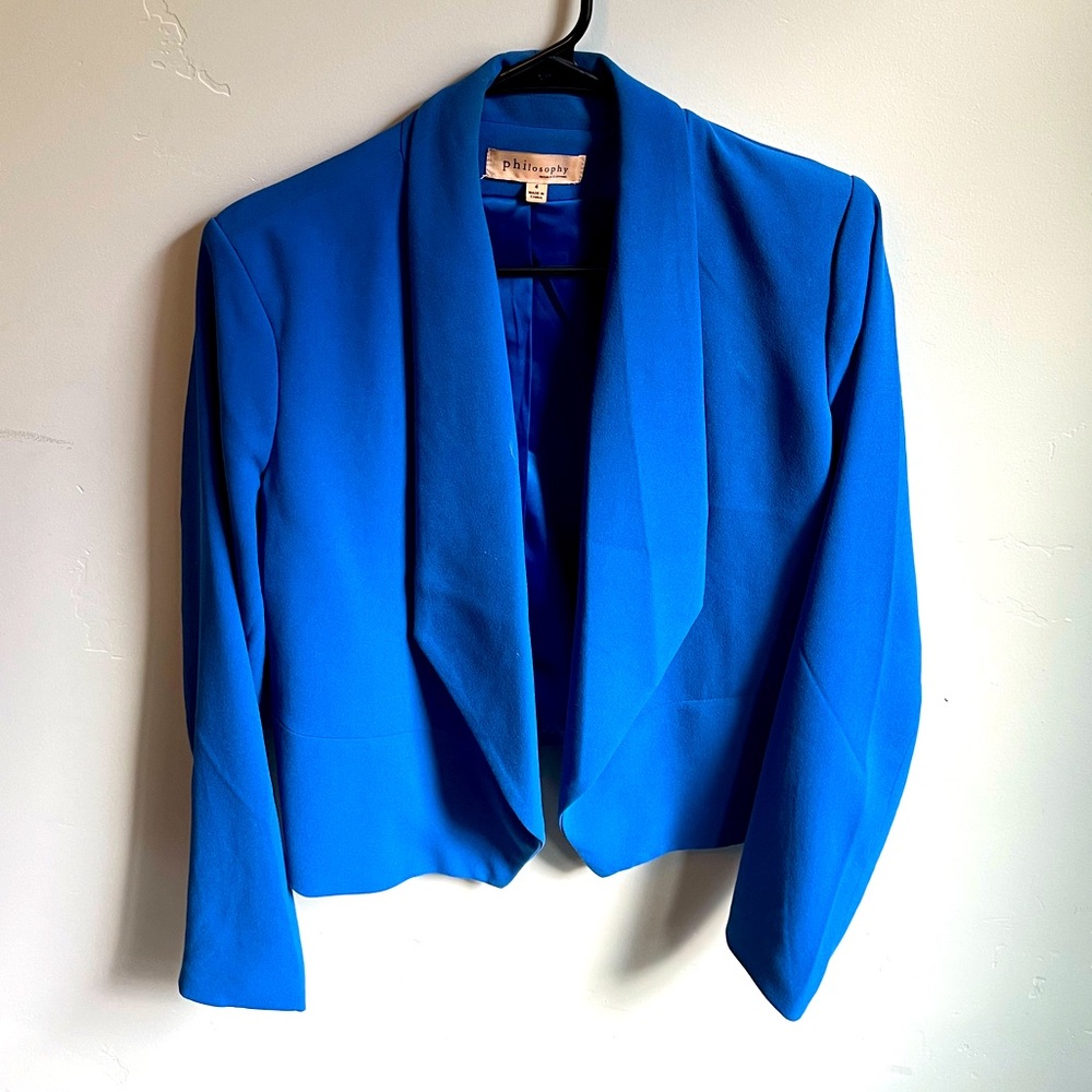 Philosophy Fly Away Open Style Bright Blue Blazer Sz 4